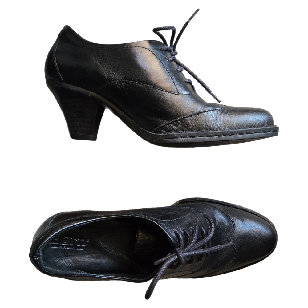 Born Black Leather Lace-Up Heels Leila